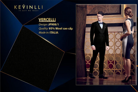 Jp908/1 Vercelli CVM - Vải Suit 95% Wool - Đen Trơn